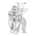 Zentangle patterned gorilla standing