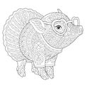 Zentangle pig piggy coloring page