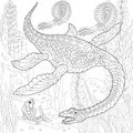 Zentangle plesiosaurus dinosaur