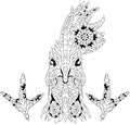Zentangle rooster head with footprints for coloring. Hand drawn decorative vector illustration