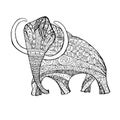 Zentangle style monochrome sketch mammoth, coloring page Royalty Free Stock Photo