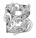 Zentangle stylized alphabet. Letter B in doodle style.