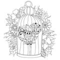 Zentangle stylized bird in cage. Hand Drawn vector