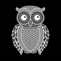 Zentangle stylized Black Owl. Hand Drawn vector illustration isolated on white background. Vintage sketch for tattoo design or Royalty Free Stock Photo