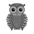 Zentangle stylized Black Owl. Hand Drawn vector illustration isolated on white background. Royalty Free Stock Photo