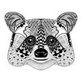 Zentangle stylized Black Raccoon face. Hand Drawn doodle vector