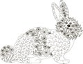 Zentangle, stylized black and white hand drawn rabbit, vector