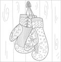 Zentangle stylized boxing gloves. Sketch for adult antistress coloring page. Hand drawn doodle, zentangle, floral design elements