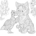 Zentangle stylized cat and duck Royalty Free Stock Photo