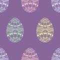 Zentangle stylized Easter pastel Eggs seamless pattern.