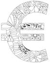 Euro sign . Money symbol. Vector zentangle illustration