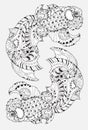 Zentangle stylized floral china fish doodle. Royalty Free Stock Photo