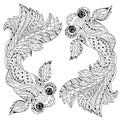 Zentangle stylized floral china fish doodle