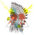 Zentangle stylized head of eagle in feathered war bonnet in tri Royalty Free Stock Photo