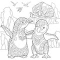 Zentangle stylized penguins and polar bears Royalty Free Stock Photo