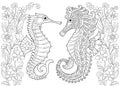 Zentangle stylized seahorse and flowers Royalty Free Stock Photo