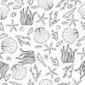 Zentangle stylized seashell and other sea inhabitants seamless pattern. Hand drawn aquatic doodle vector illustration Royalty Free Stock Photo