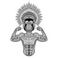 Zentangle stylized strong Monkey like Bodybuilder with war bonne