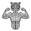 Zentangle stylized strong Tiger. Hand Drawn sport vector illustr Royalty Free Stock Photo