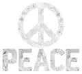 Zentangle stylized word PEACE sign of peace for coloring. Hand Drawn lace vector illustration