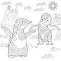 Zentangle stylized young penguins