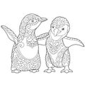Zentangle stylized young penguins