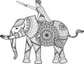 Zentangle sylized of warrior riding elephant coloring book for adult, cards, T- Shirt graphic, tattoo and other decorations Royalty Free Stock Photo