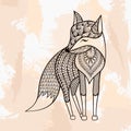 Zentangle vector Fox, tattoo in hipster style. Ornamental tribal