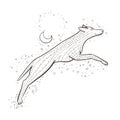 Zentangle wolf jumps on background night sky. 2018 New year vector illustration. Zen tangle dog. Black and white coloring book. Royalty Free Stock Photo