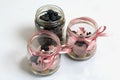 Zephyr in a jar, decorated with blueberries. On a white surface