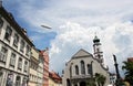 Zeppelin Above Old Town Streets and Church in Lindau