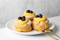 Zeppole di San Giuseppe, zeppola - baked puffs made from choux pastry Royalty Free Stock Photo