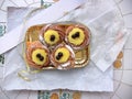 Zeppole of Saint Joseph on some sunflowers