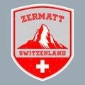 Zermatt, Swiss Alps. Emblem or label of Alps with Matterhorn