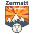 Zermatt, Swiss Alps. Emblem or label of Alps mountains