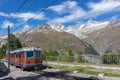Zermatt, Switzerland, August 26, 2020: The mountain train from Zermatt up to Gornergrat. The Gornergrat bahn. Summer in the swiss