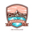 Zermatt switzerland Hand drawn line art vector illustration Royalty Free Stock Photo