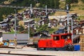 Zermatt, Switzerland, July 26, 2022: Red train in Zermatt train station, Switzerland, Europe. Royalty Free Stock Photo