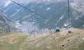 Tourists on Matterhorn Express cable car waiting for traffic to summit of Matterhorn Glacier