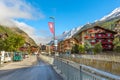 Zermatt, Switzerland street view and snow mountain peaks