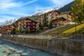 Zermatt, Switzerland street view and snow mountain peaks