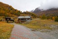 Zermatt, Switzerland-October 21, 2019:View of The Old Building on Furi cable car station in autumn and rainny day. at furi village Royalty Free Stock Photo