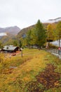 Zermatt, Switzerland-October 21, 2019:View of The Old Building on Furi cable car station in autumn and rainny day. at furi village Royalty Free Stock Photo