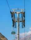 Zermatt, Switzerland - September 15, 2018: Matterhorn-Express overhead cable car in the town of Zermatt. Matterhorn-Express