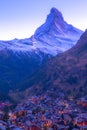 Matterhorn and Zermatt at dusk, Switzerland Royalty Free Stock Photo