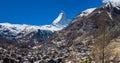 Zermatt village with Matterhorn Peak in background Royalty Free Stock Photo