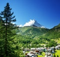 Zermatt village with peak of Matterhorn