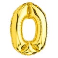 Zero 0 balloon. Helium balloon. Golden foil color. Number or letter O. Good for Party, Birthday greeting card, Sale, Advertising,