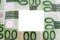 Zero on a banknote of 100 euros. Money background. A lot of zeros on the money. Financial fall, bankrupt, crisis. Copy space. Plac