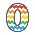 0 Zero Chevron Number with colorful rainbow pattern & grey border